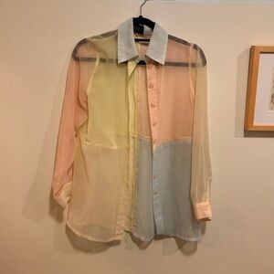 Vintage Colorblock Sheer Button-Up Blouse